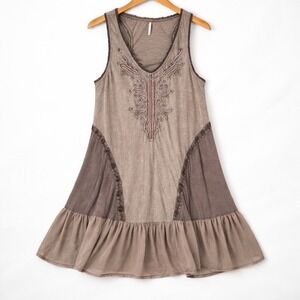 Free People Boho Festival Tank Dress Womens Medium Embellished Beaded Earthy